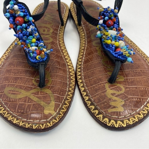 Sam Edelman Gabrielle Colorful Beaded Thong Ankle Strap Flat Sandals Leather 8 - Picture 7 of 16